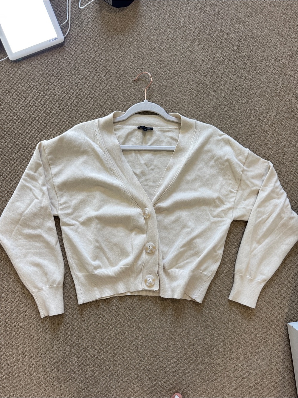 Dynamite Ivory Cropped V-Neck Button Cardigan
